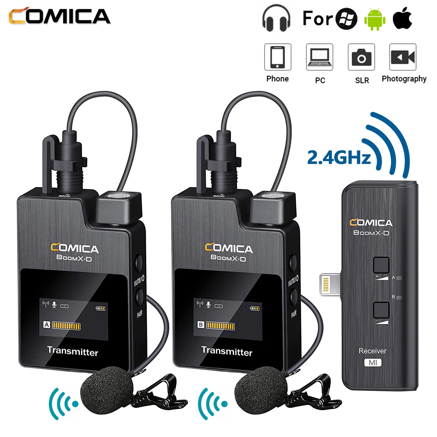 Comica BoomX-D MI2 2.4GHz Wireless Lavalier smartphones Microphone Professional Mixer Audio video Shooting vs rode LARK 150 Duo