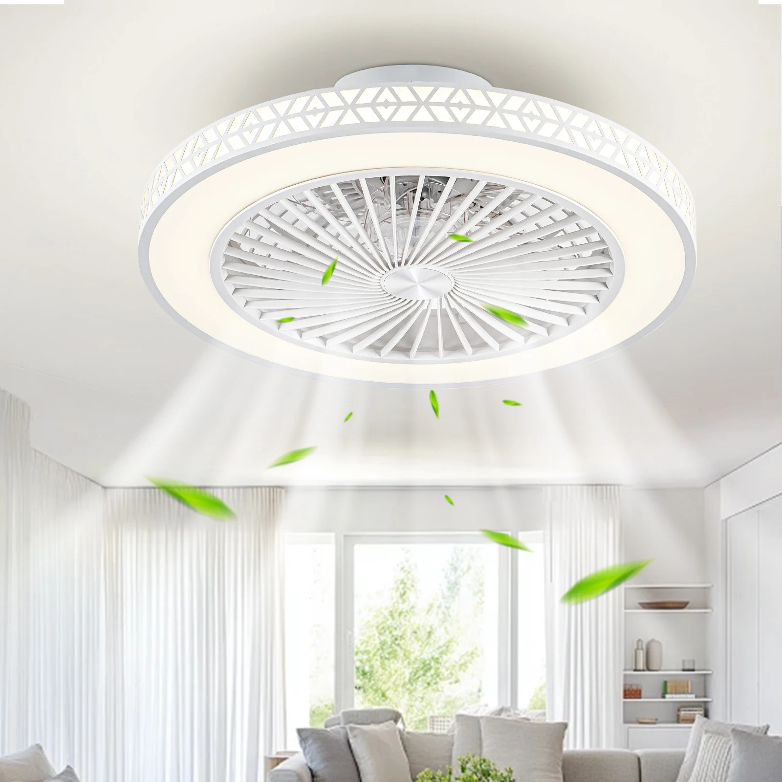 Ventilatore moderno con luce da 50 cm (6 impostazioni di velocità reversibili, luce LED a 3 colori, funzionamento silenzioso, timer 1/2/4 ore, memoria luce, pale del ventilatore in ABS)