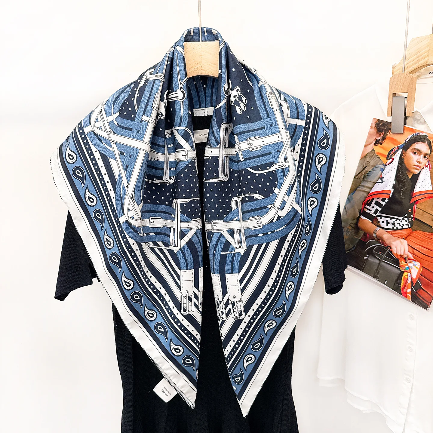 Silk Scarf 90CM Square Rollerd Bandanas Shawls Head Neck Accessories Belt Head Neck Decoration Lover Gift