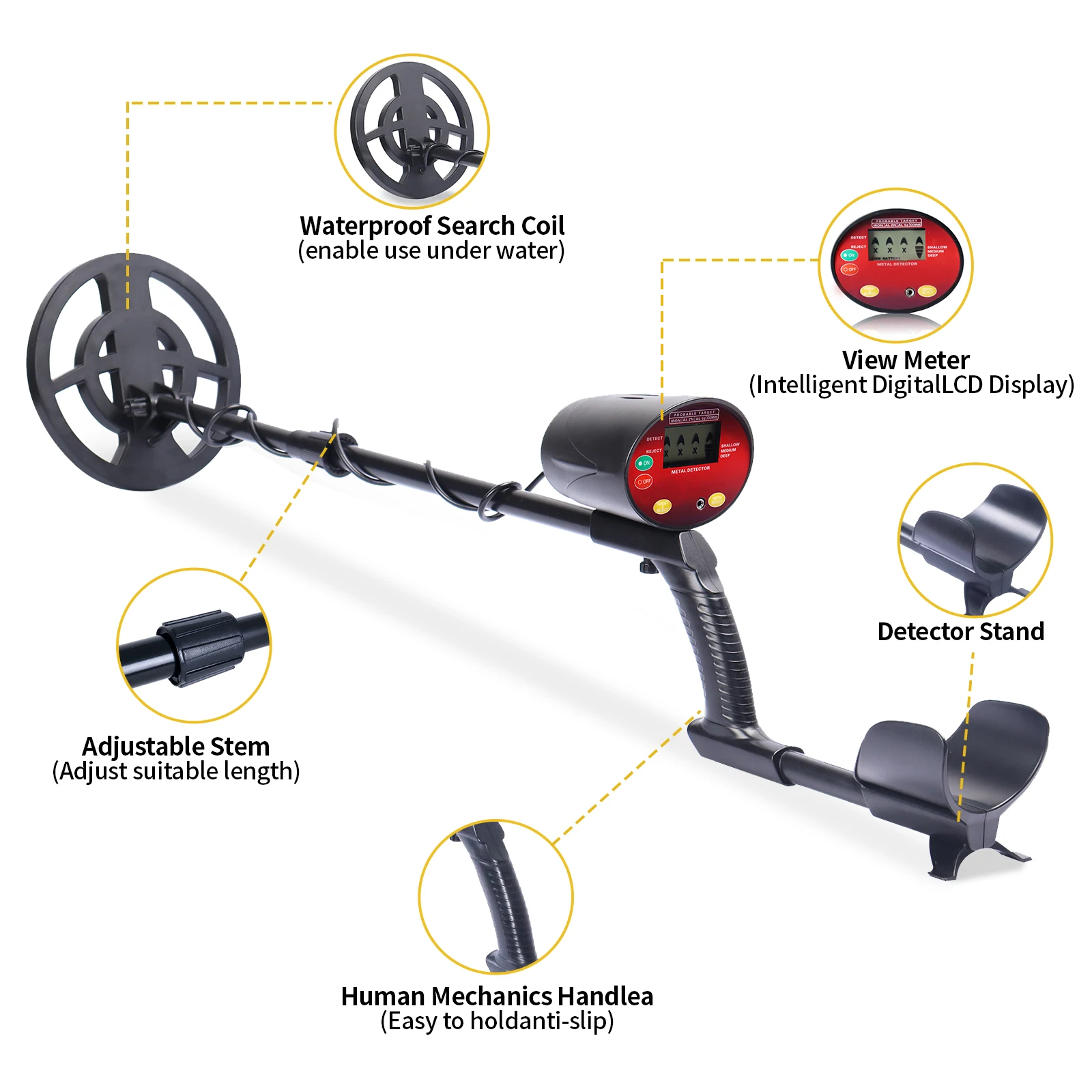 Metal Detector with Multiple Operation Modes,for Coin and Jewelry Hunting – Discrimination & Pinpoint Functions, Volume Control