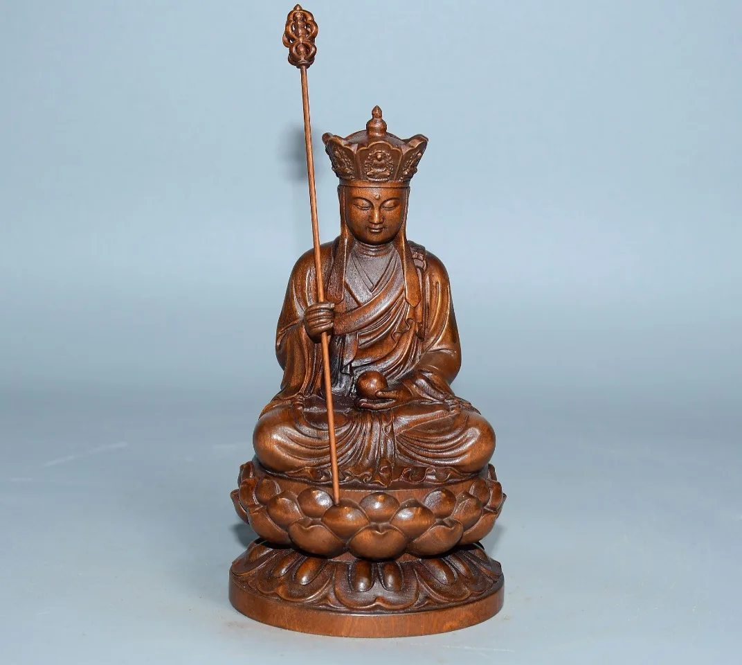 

5"Tibetan Temple Collection Old Boxwood Ksitigarbha Buddha Statue Sitting Buddha Jizo Enshrine the Buddha Office Ornaments