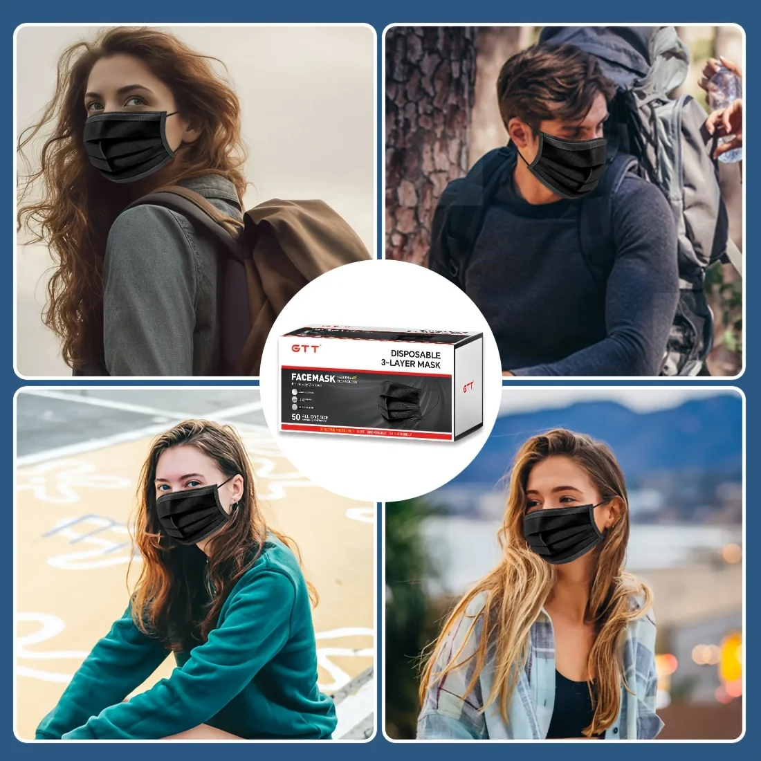 50-200 Uds mascarillas protectoras desechables embalaje Individual negro 3 capas Earloop adultos moda antipolvo máscara plana al por mayor