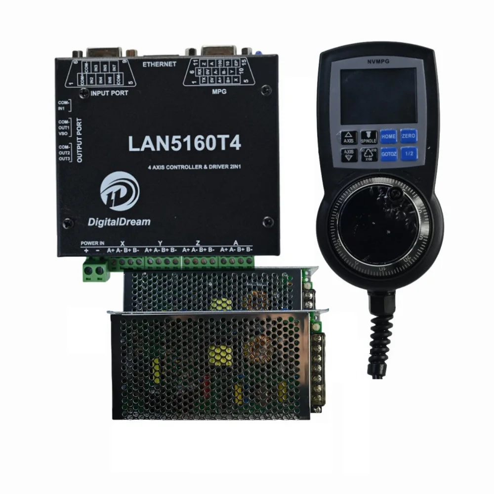 CNC Ethernet Mach3  Control Card Integrated Breakout Board Control System LAN5160T4 4Axis & Step Driver 2 in 1  W/DDMPG& SMPS