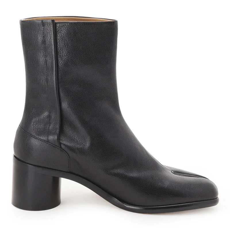 Genuine Leather Unisex Tabi Ankle Boots 6cm High Heels Women Men’s Women’s Split Toe Boots Fashion Shoes Women Botas de mujer
