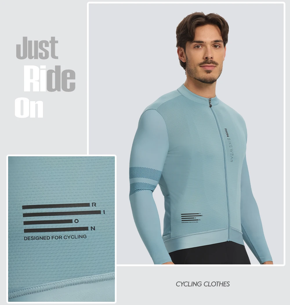 RION Herren-Radtrikot mit langen Ärmeln, Rennradtrikot, UPF 50+ Sonnenschutz, MTB-Radtrikot, Outdoor-Ausrüstung, schmale Passform, Größe 15-24 ℃ – Detail 8