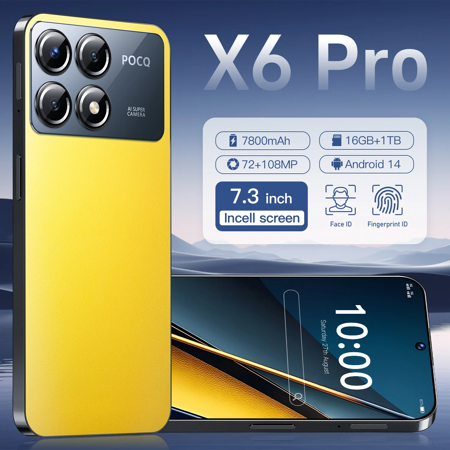 

2024 New X6 Pro Smartphone 7.3 inch Full Screen 4G/5G Cell Phone 16TB+1TB 7800mAh Mobile Phones 108MP Global Version Celulares