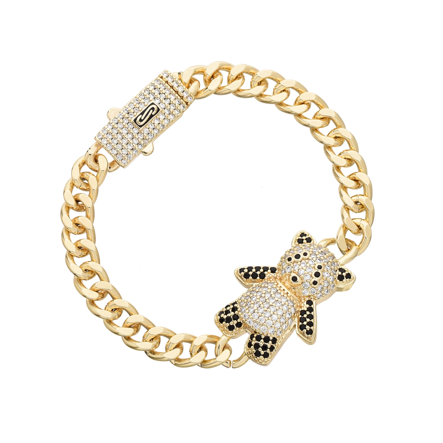 VCT new 14K teddy bear bracelet black bear crystal stone copper material 14k gold wholesale price jewelry