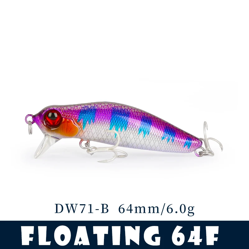 TSURINOYA 64F Ondiepe Runner Drijvende Minnow DW71 64mm 6.0g Riviervissen Ajiing Game Vissen Lokken Wobbler Kunststoffen Nep Aas