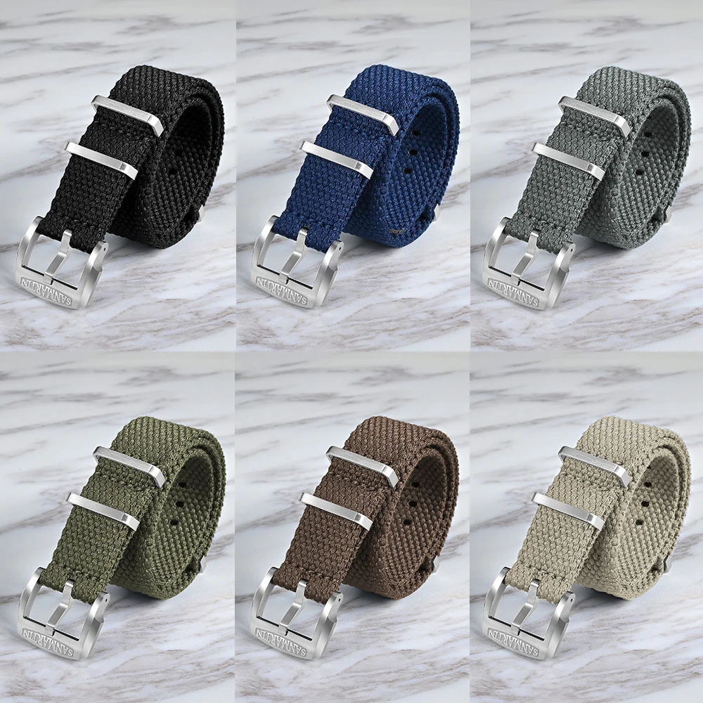 San Martin Braided Linen Watch Strap 22mm 20mm Paratrooper Watchband Fabric Watch Band Buckle Belt Breathable BD0012