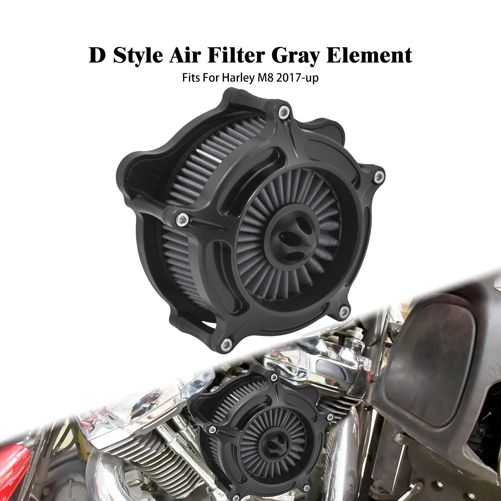 

Motorcycle High Performance Matte Black Air Filter Gray Element For Harley M8 Touring Softail Trike 17-25 Fast Shipping