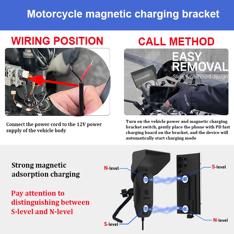 Allino-soporte magnético para teléfono de motocicleta, accesorio resistente al agua, con espejo de carga inalámbrica, 15W, 20W, nuevo