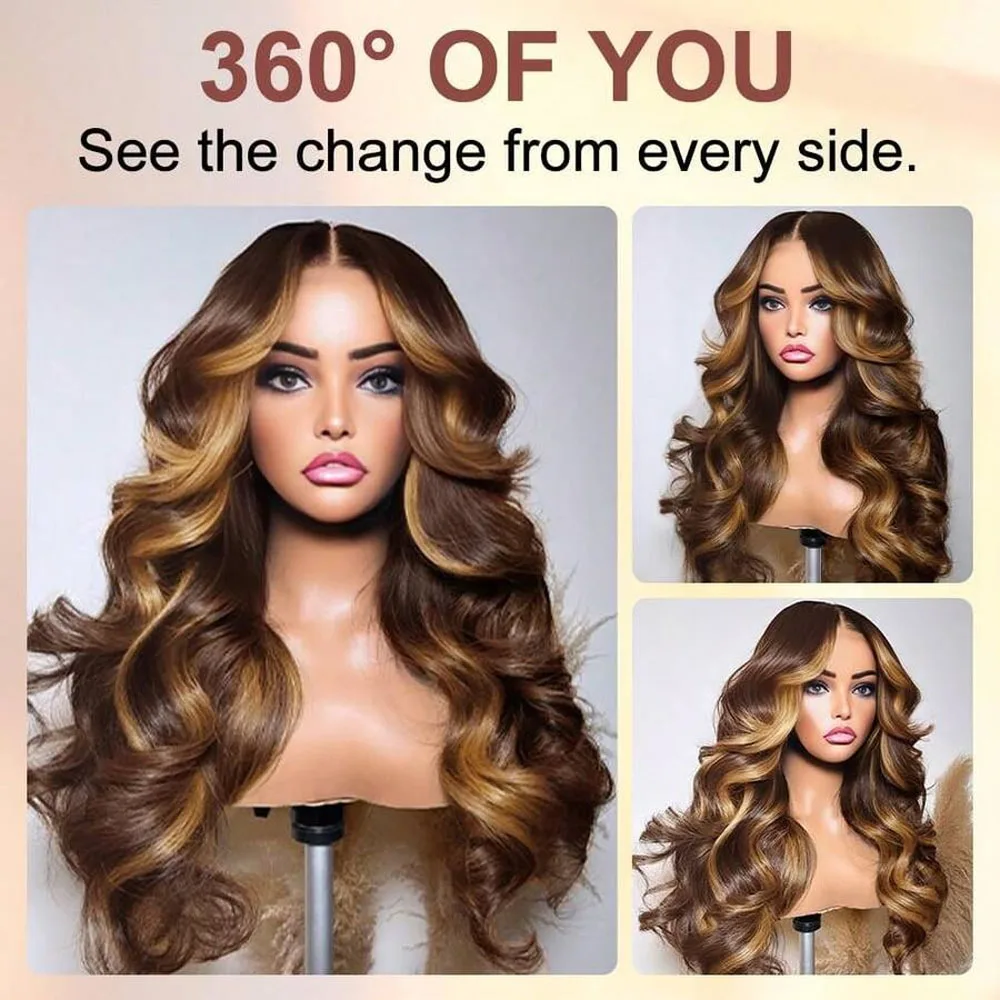 

13x4 HD кружевной фронтальный парик с объемной волной, коричневый, мокрые и волнистые, человеческие волосы, кружевные передние парики для женщин