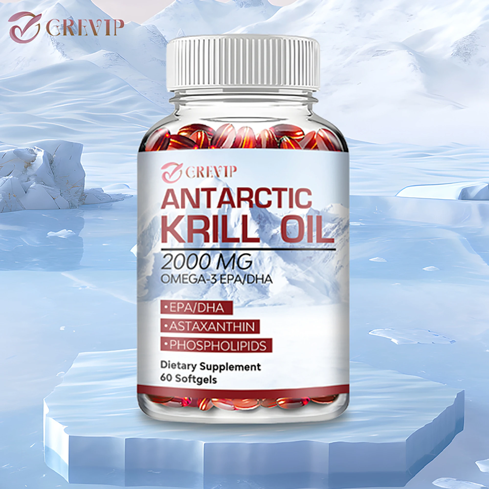 Organic Antarctic Krill Oil Capsules - Omega-3 EPA, DHA, with Astaxanthin, Joint and Skin Health Support Immunity - 60 Capsules