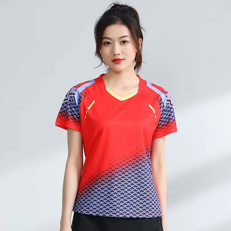 Damen Tischtennis Pastell T-Shirts 3D Grafik bedruckte Badminton-Kleidung Schnelltrocknende Ping-Pong-Wettkampfkleidung Jersey