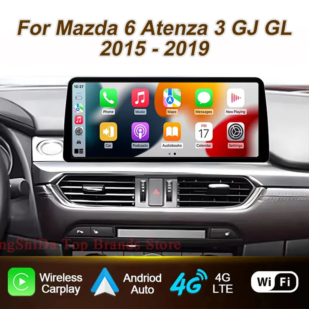 Rádio Automotivo de 12.3 Polegadas para Mazda 6 Atenza 3 GJ GL 2015 - 2017 2018 2019 Android Auto Reprodutor Multimídia de Vídeo GPS Android Carplay 4G