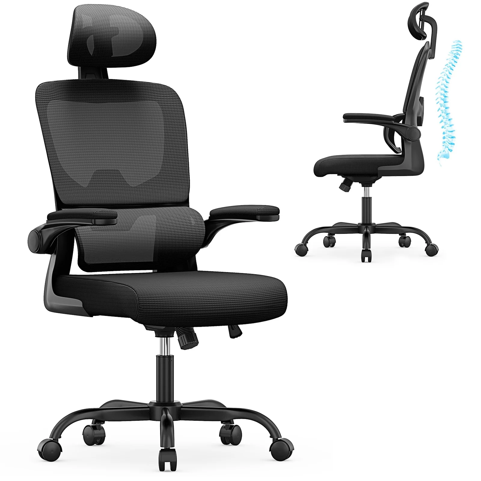 Chaise de bureau ergonomique GartistGo avec support lombaire, chaise de bureau à domicile, chaise d'ordinateur avec appui-tête réglable et accoudoirs rabattables