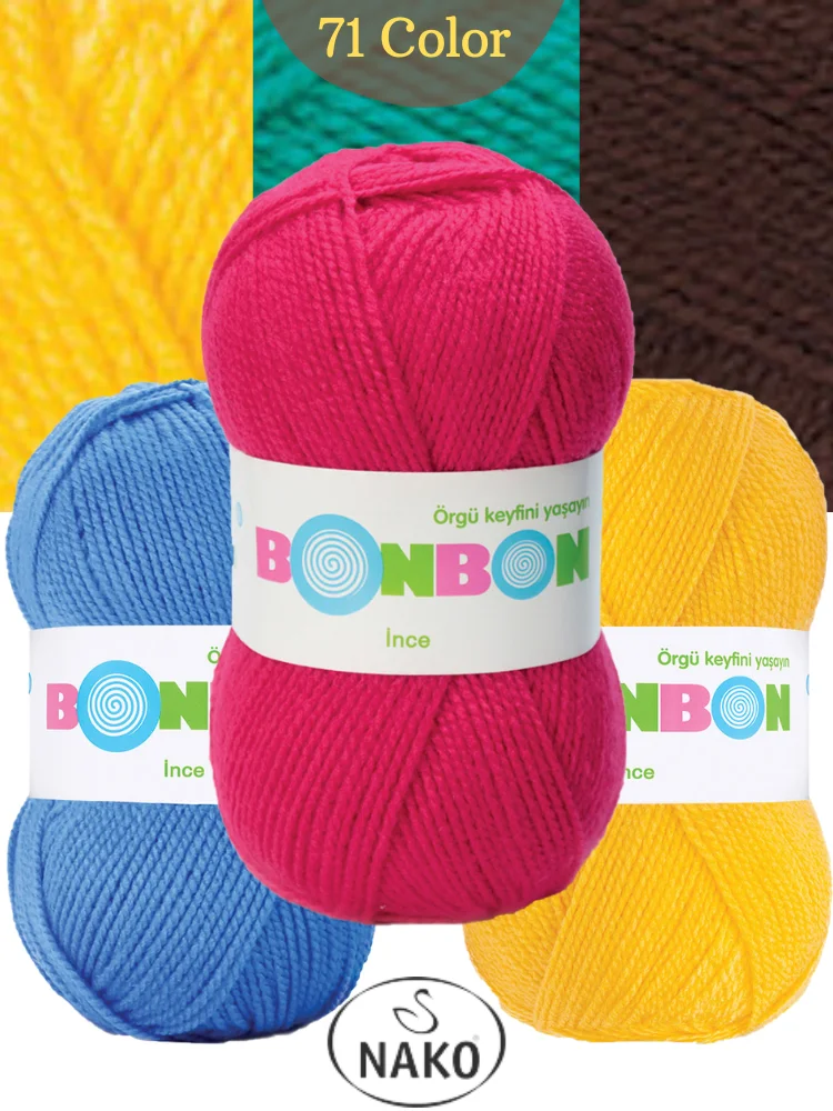 Nako Bonbon İnce Hand Knitting Yarn, 100 Grams Of 300 Meters, 70 Color, Acrylic, Yarn, Autumn, Winter, Spring, Cardigan, sweater, Scarf, Beret,