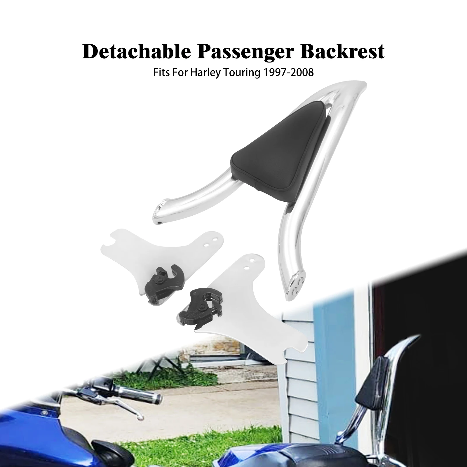 

Motorcycle Detachable Rear Passenger Backrest Sissy Bar Chrome For Harley Touring Road King Street Electra Glide FLHTK 1997-2008