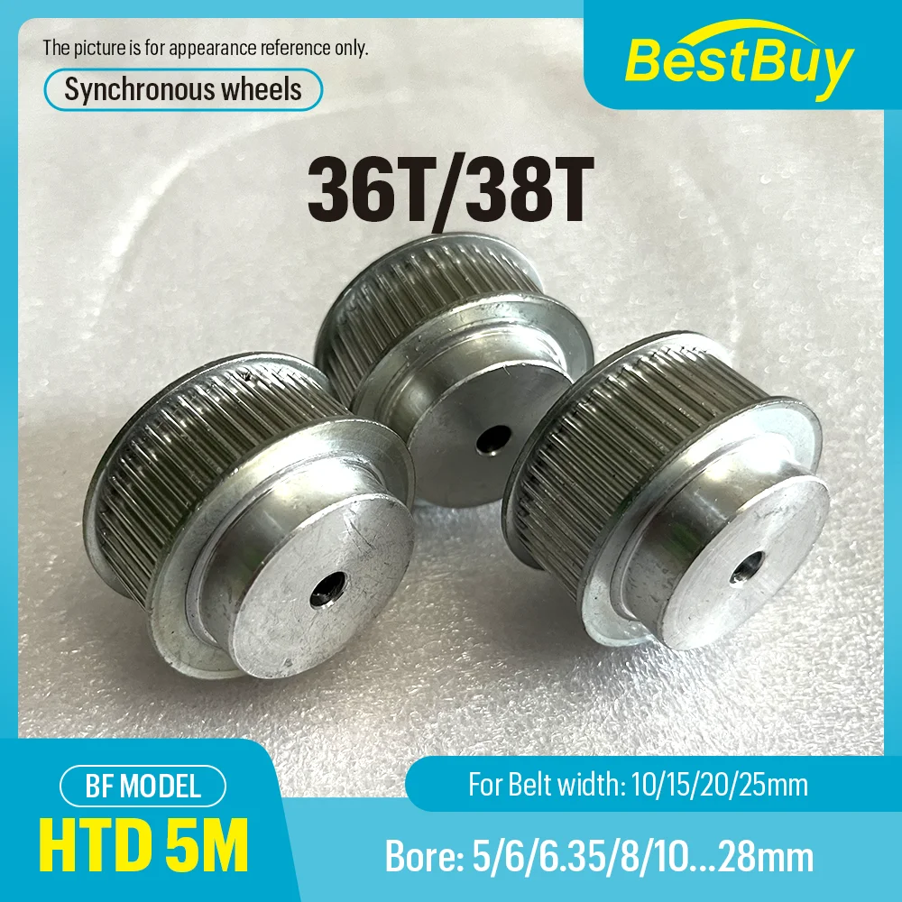 HTD 5M BF Type 36T/38Teeth Timing Pulley Pitch 5mm Bore 5-25mm for 10/15/20/25mm Width Belt Used In Linear Pulley 5GT