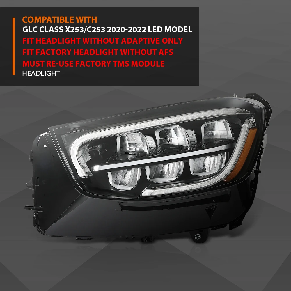 

Светодиодная фара передняя, левая сторона водителя, левая передняя часть, подходит для Mercedes Glc X253 C253 2020-2022 годов, 2539069103, прозрачные линзы, черный корпус