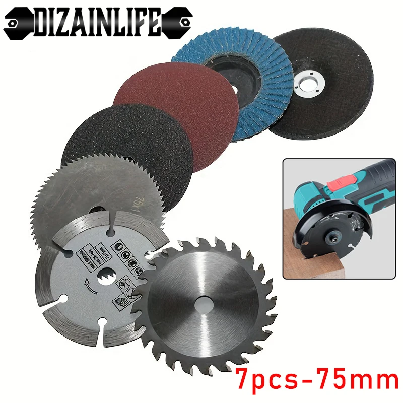 7pcs 3 Inch 75mm Cutting Disc Flap Discs Angle Grinder Wheels Blades Sanding Discs Wood Metal Diamond Cutting Blades