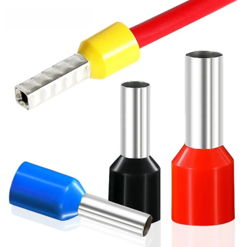 Bornes à sertir tubulaires, 100 pièces, connecteurs d'embouts de câbles électriques E0508 E7508 E1008 E1508 E2508 E4009 E6012, manchon annulaire