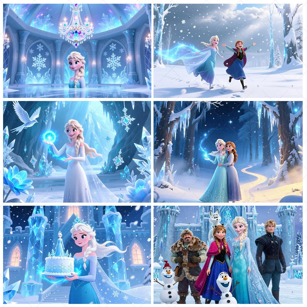 

Frozen Theme Winter Ice Snowflake Castle Elsa and Anna Girls Birthday Party Decor Background Supplies Photography Prop Kids Gift