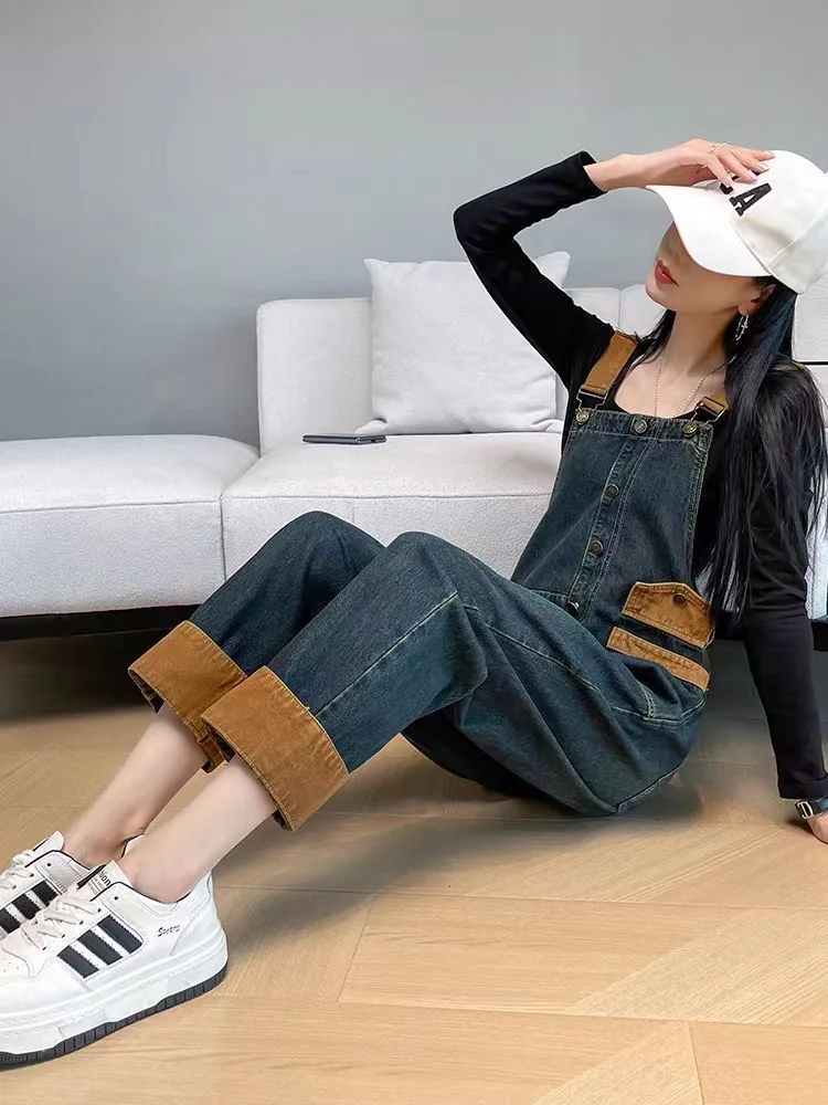 Vintage sexy Denim Overalls Frauen neue Streetwear Overalls weibliche koreanische Mode gerade lose Baggy Lätzchen lässige Jeans Hosen