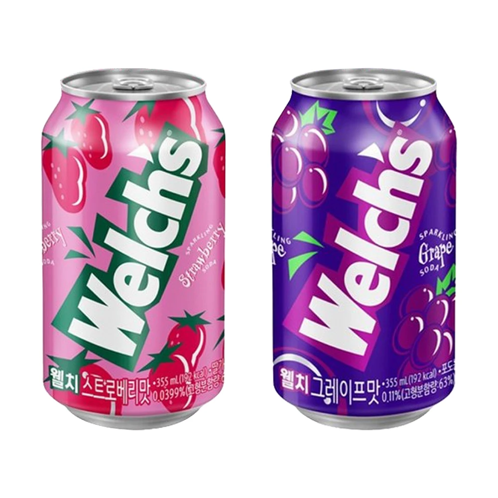 Welch's grapes 6 cans + strawberries 6 cans 355ml X total 12 cans nectar soda