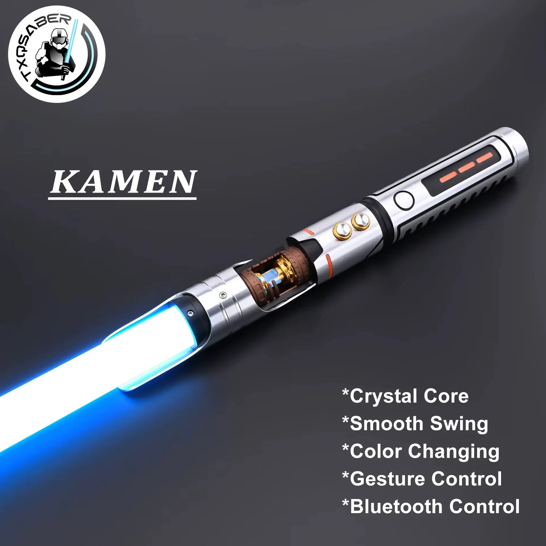TXQSABER Kamen Crystal Lightsaber Metal Hilt for Heavy Dueling Color Changing Sounds Force Jedi Neo Pixel Sword Luminous