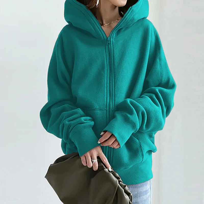 Autumn Winter Ladies Trench Coat Hoody Coat Streetwear Loose Casual Female Women Thick Warm Hooded Zipper Jacket Coat Outwear