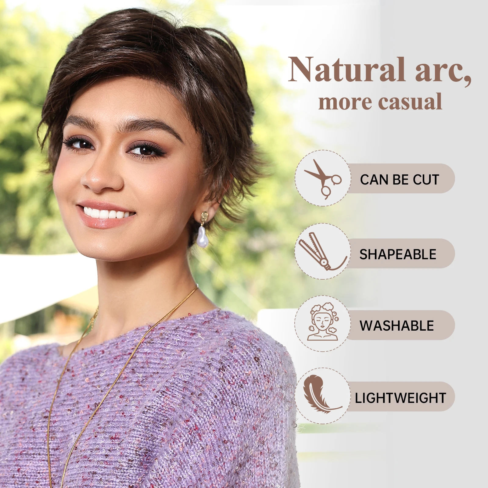 Brown Short Pixie Cut Lace Wig MONO Lace Front Synthetic Wigs Daily Cosplay Heat Resistant Natural Look Hair Wig for Women