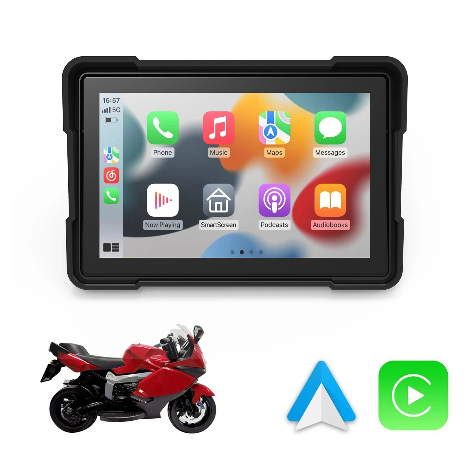 Motorcycle Multimedia Player Wireless CarPlay Android Auto GPS Navigation Recorder IP67 Waterproof Display Screen Bluetooth