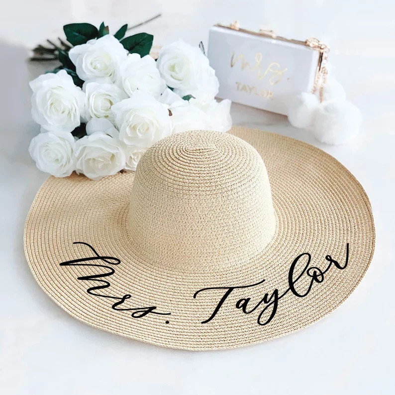 Sombreros de playa personalizados para dama de honor, sombrero de despedida de soltera con nombre personalizado, regalo de recuerdo de boda en la