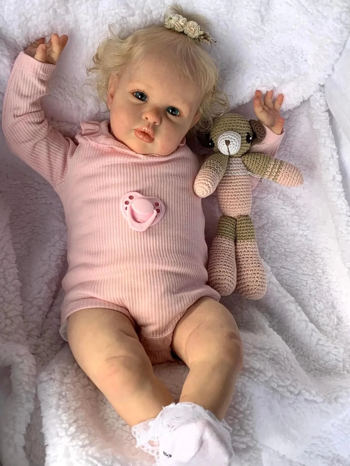 NPK 24-Zoll-Reborn-Babypuppe Ellie – Neugeborene Prinzessinnen-Mädchenpuppe für Kleinkinder mit lebensechter weicher 3D-Haut und Handwurzelhaar