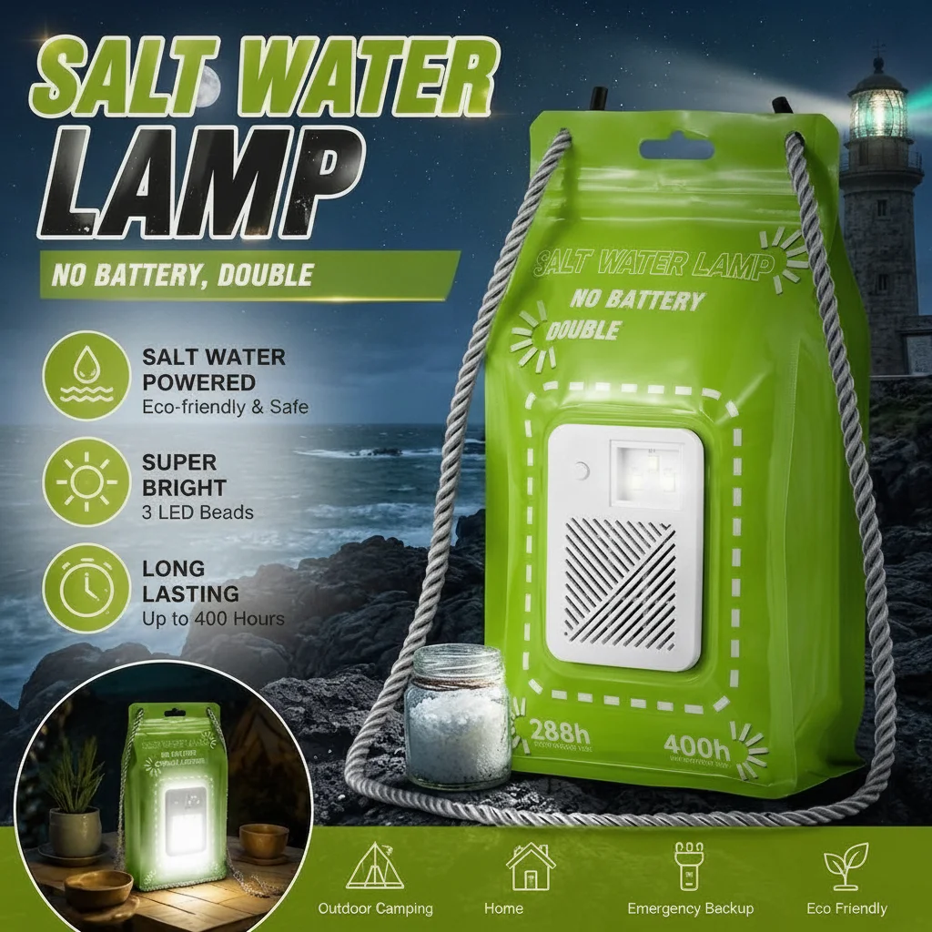 

LED Outdoor Emergency Lamp Salt Water Powered Camping Light Reusable Portable Saltwater Lantern For Picnic Hiking Power Outage