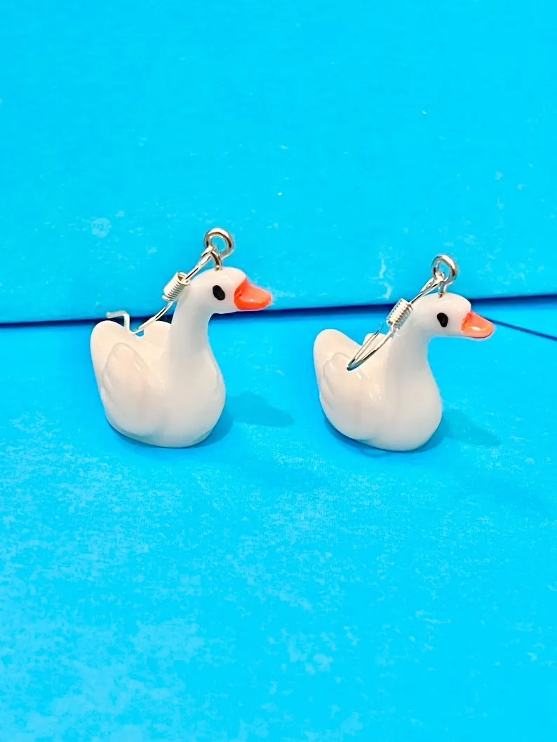 Geese swan farm yard dangle earrings Quirky, Funky and Fun Animal Earrings