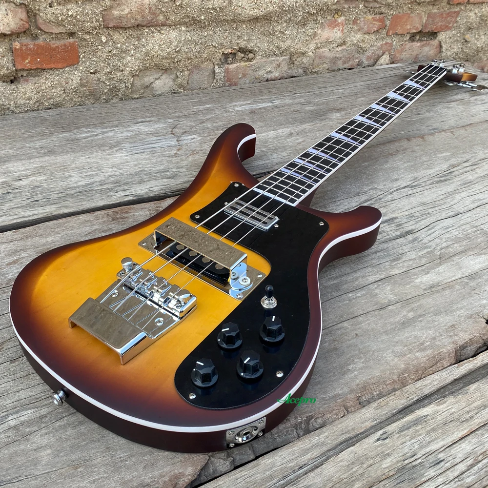 4003 Electric Bass Guitar, Satin Finish Vintage Sunburst, Upgrade Adjustable Bridge Available, Black Pickguard, High Quality