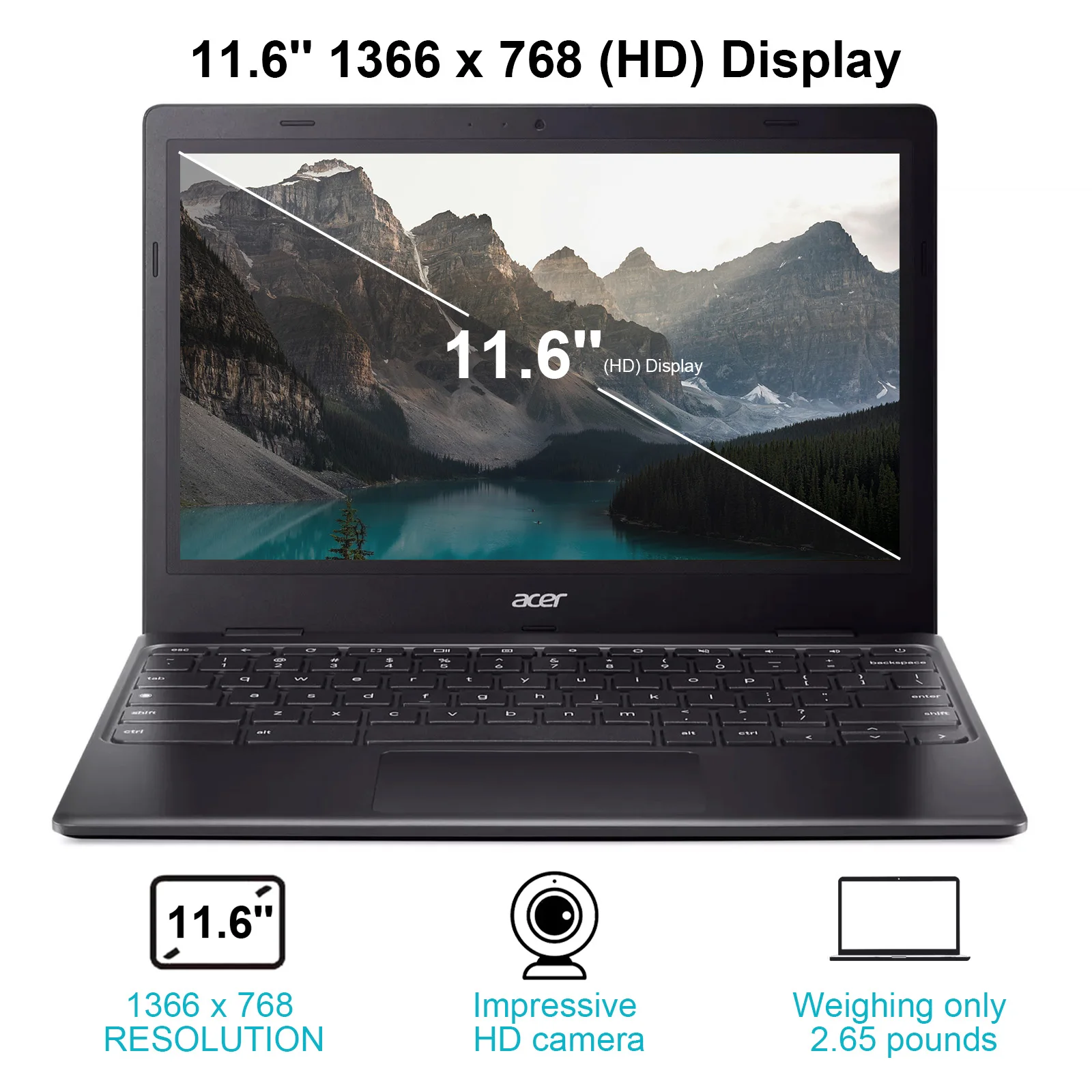 Acer 311 Chromebook Laptop, 11.6 ''HD Display, 4GB LPDDR4 RAM, 64GB EMMC, Intel N4500, Intel UHD Graphics, 10 jam daya tahan baterai