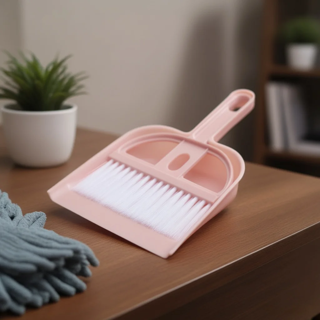 Pink Desktop Broom and Dustpan Set, Mini Cleaning Tool for Home Office, Efficient Dust Collection, Cute Design