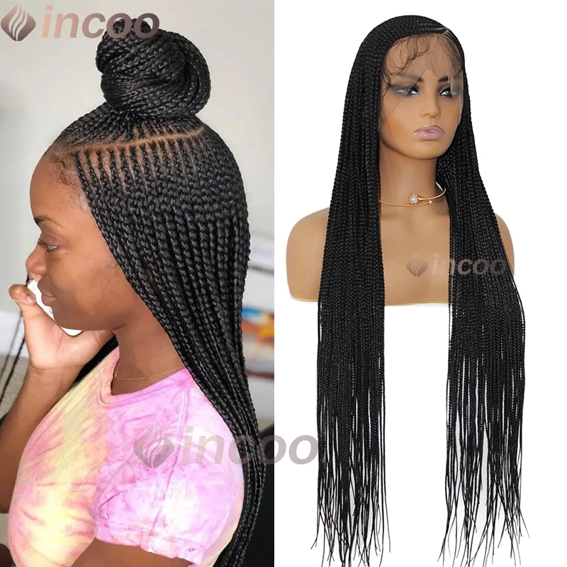 

Freestyle Knotless Braided Wigs Synthetic Full Lace Wig Incoo 36 Inch can Side Part High Ponytail Goddess Braids Lace Front Wig