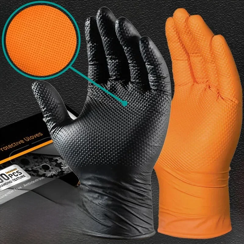 Gants en Nitrile robustes 8Mil gant jetable Extra épais pour mécanicien maison jardin avec poignée texturée gants de travail de sécurité antidérapants