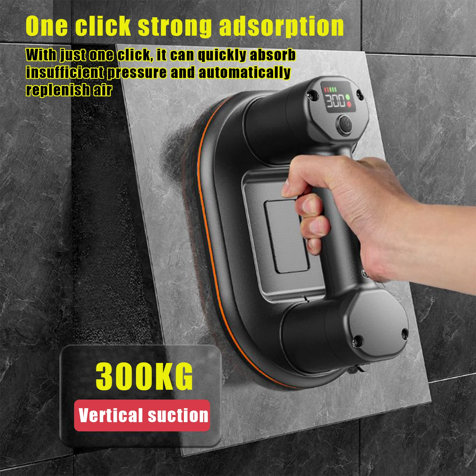 Ventosa de vacío eléctrica de grado Industrial con pantalla inteligente, elevador de vidrio para azulejos de granito de alta resistencia, carga de 300KG, batería de 3600mAh