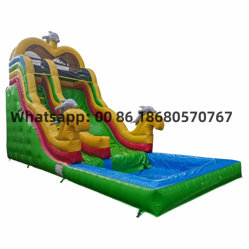 

Commercial hot-selling PVC large outdoor dolphin inflatable pool water slide yly-054