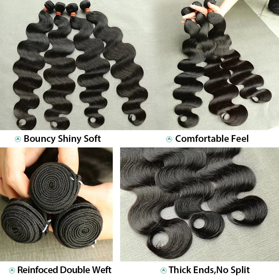 30 40 Inch Body Wave Hair 3 4 Bundles Brazilian Raw Virgin Remy Unprocessed Natural 100% Human Hair Water Wave Doule Drawn Hair