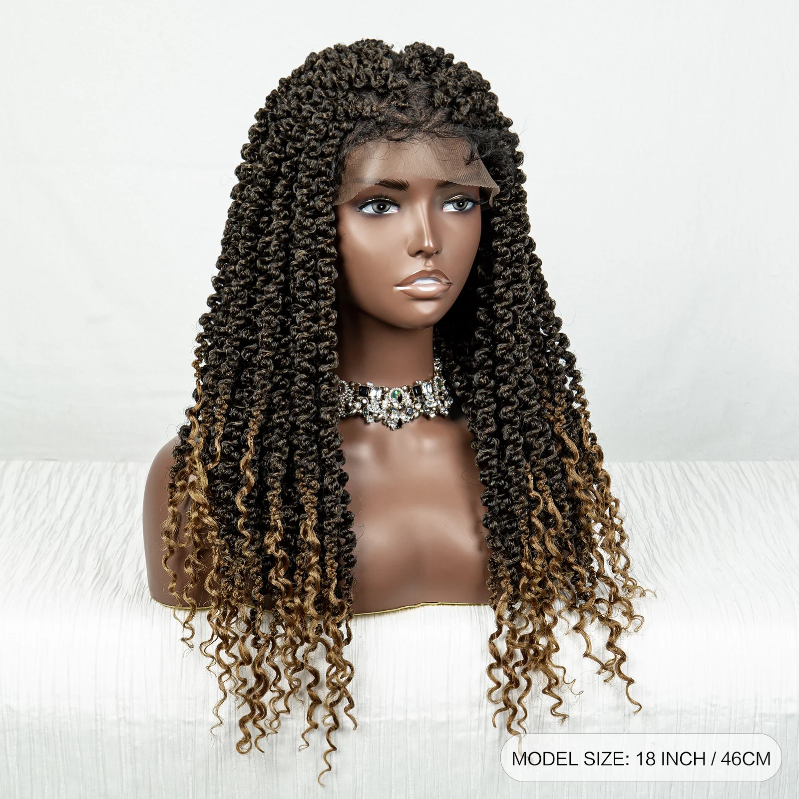 HD Full Lace Braided Wigs Synthetic Knotless Box Curly Braids Wig with Baby Hair for Women 18Inch Short Braided Lace Front Wigs