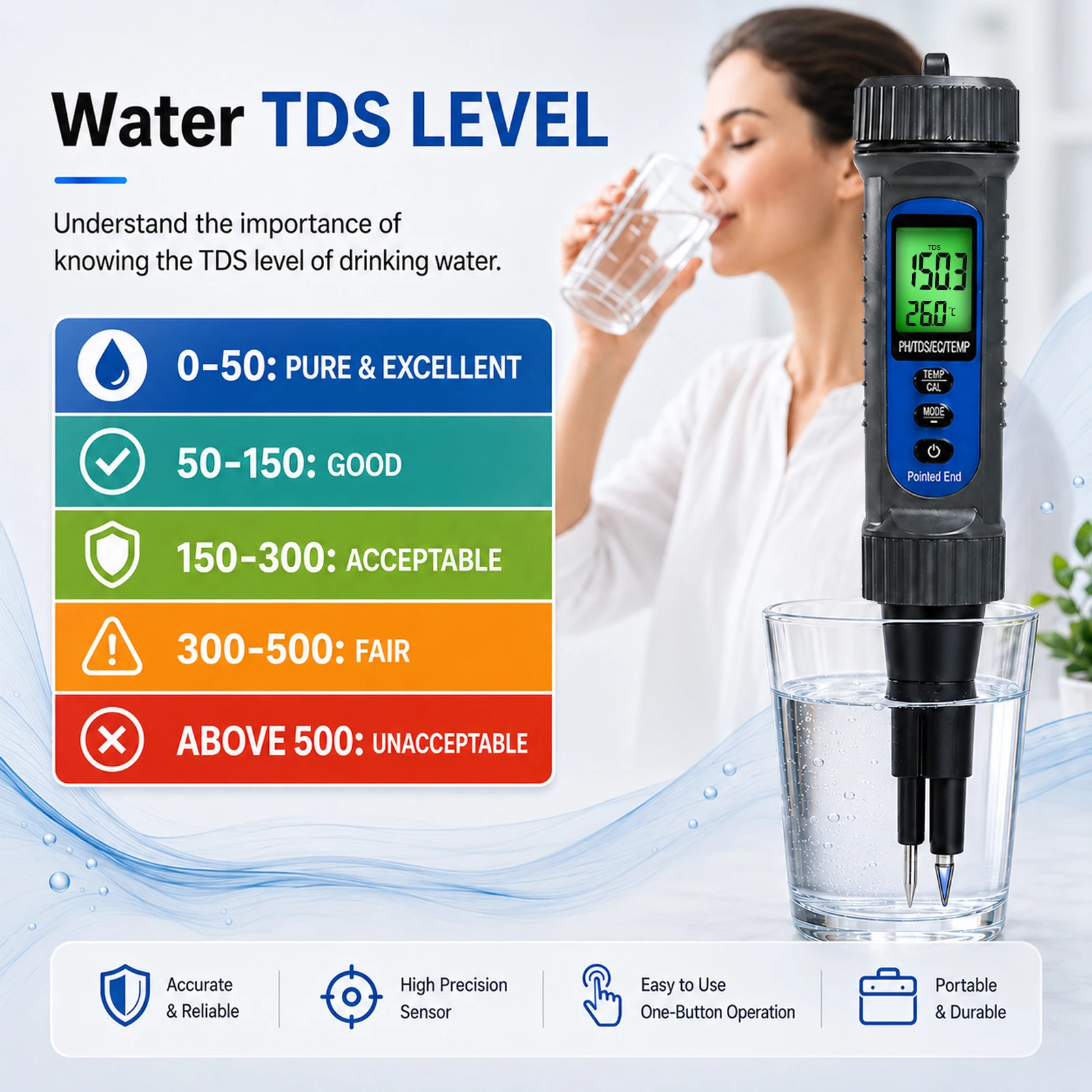 Precision 4-in-1 Food pH Tester Pen with Spear Probe High-Accuracy Digital Acidity Meter ATC & LCD for Baking & Fermentation
