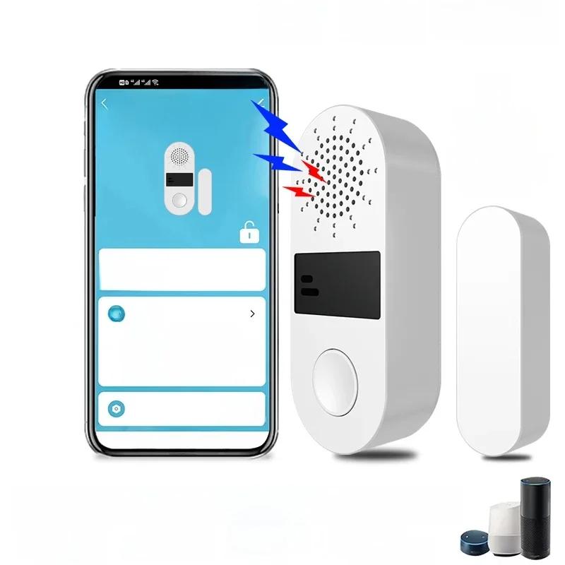 Tuya WiFi Czujnik okna drzwi Alarm dźwiękowy i świetlny Bezpieczeństwo w domu Bezprzewodowa magnetyczna ochrona przed kradzieżą Inteligentna ochrona sterowania głosem — zdjęcie 2