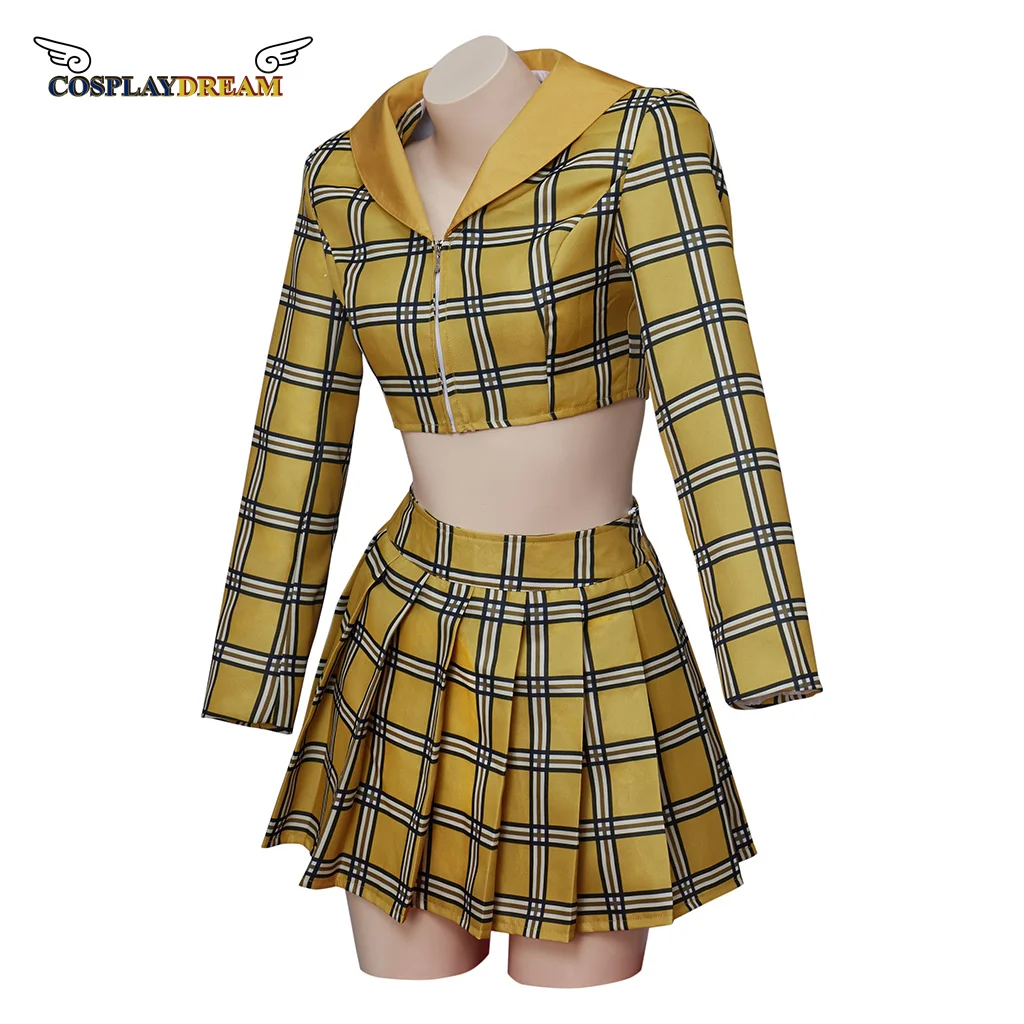 Film Clueless Cher Horowitz Cosplay Kostuum Cher Horowitz Fashion Vintage School Outfit Geel Plaid Top/Rok Pak