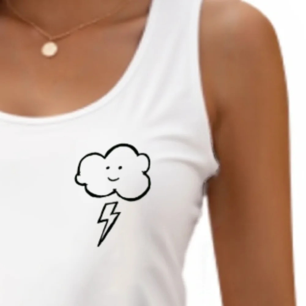 

Smile Cloud Tank Top Cute Cloud Lightning Graphic Casual Loose Sleeveless Fun Cute Lovely Vibe Relaxing Comfortable Wear